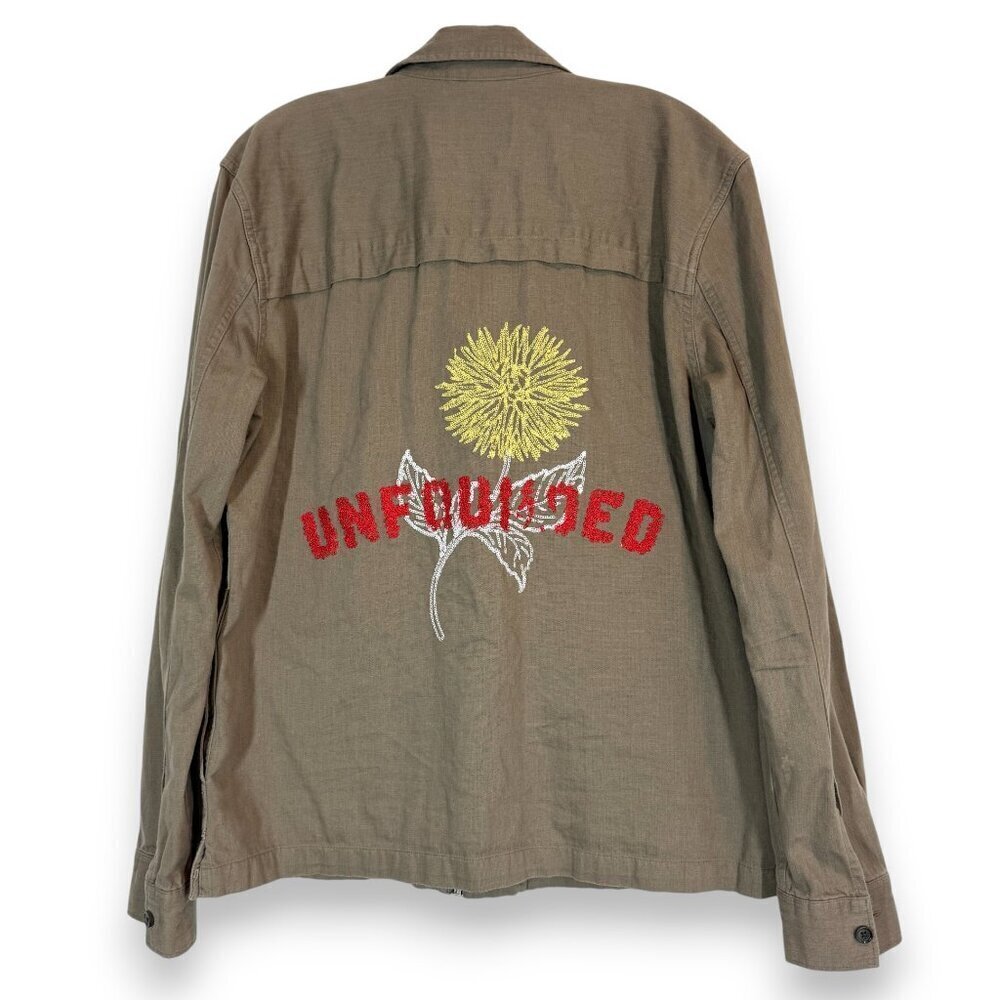 Topman Jacket Embroidered Overshirt Khaki Zip Medium